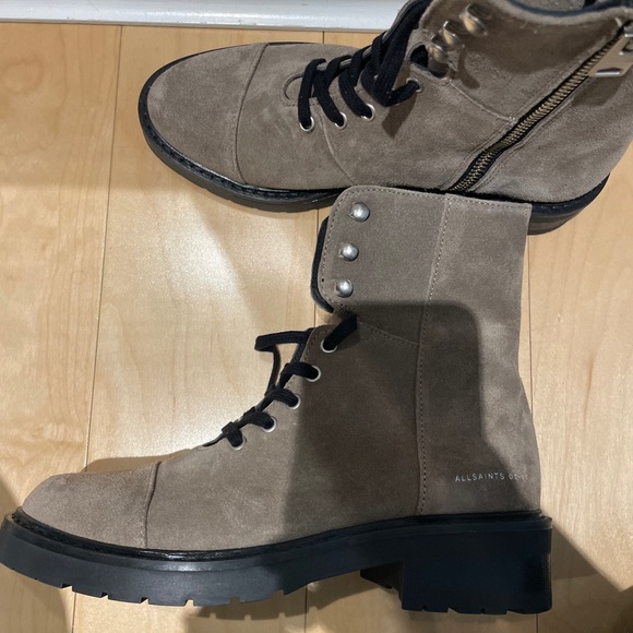 AllSaints Dusty Suede Lace Up Combat Boots in Beige Size US 7 - Picture 4 of 6